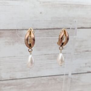 Vintage Clip On Earrings Faux Pearl Dangle - Fair Condition